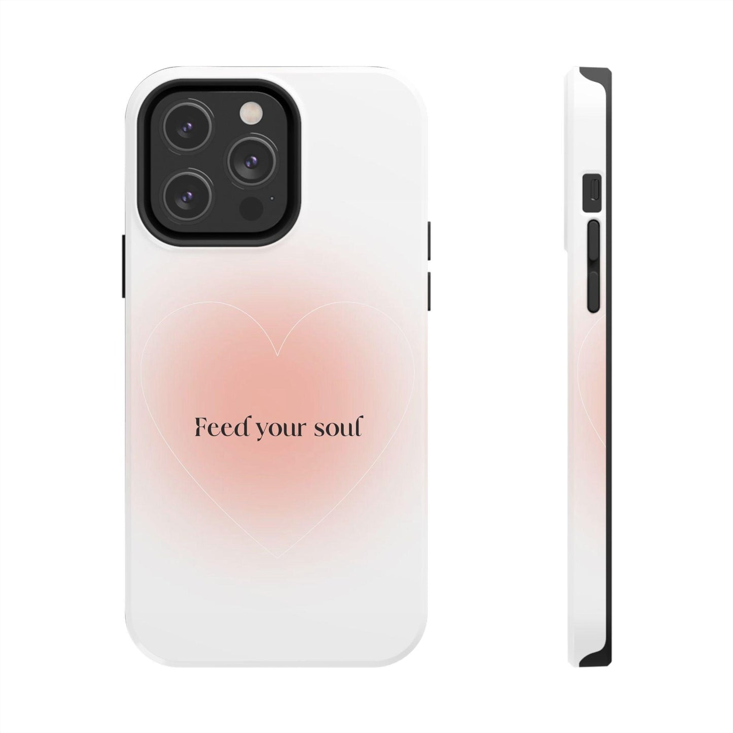 Feed your soul Tough iPhone Cases - Pink Peach Aura Light and White Heart Design - SmartHomeGoodies