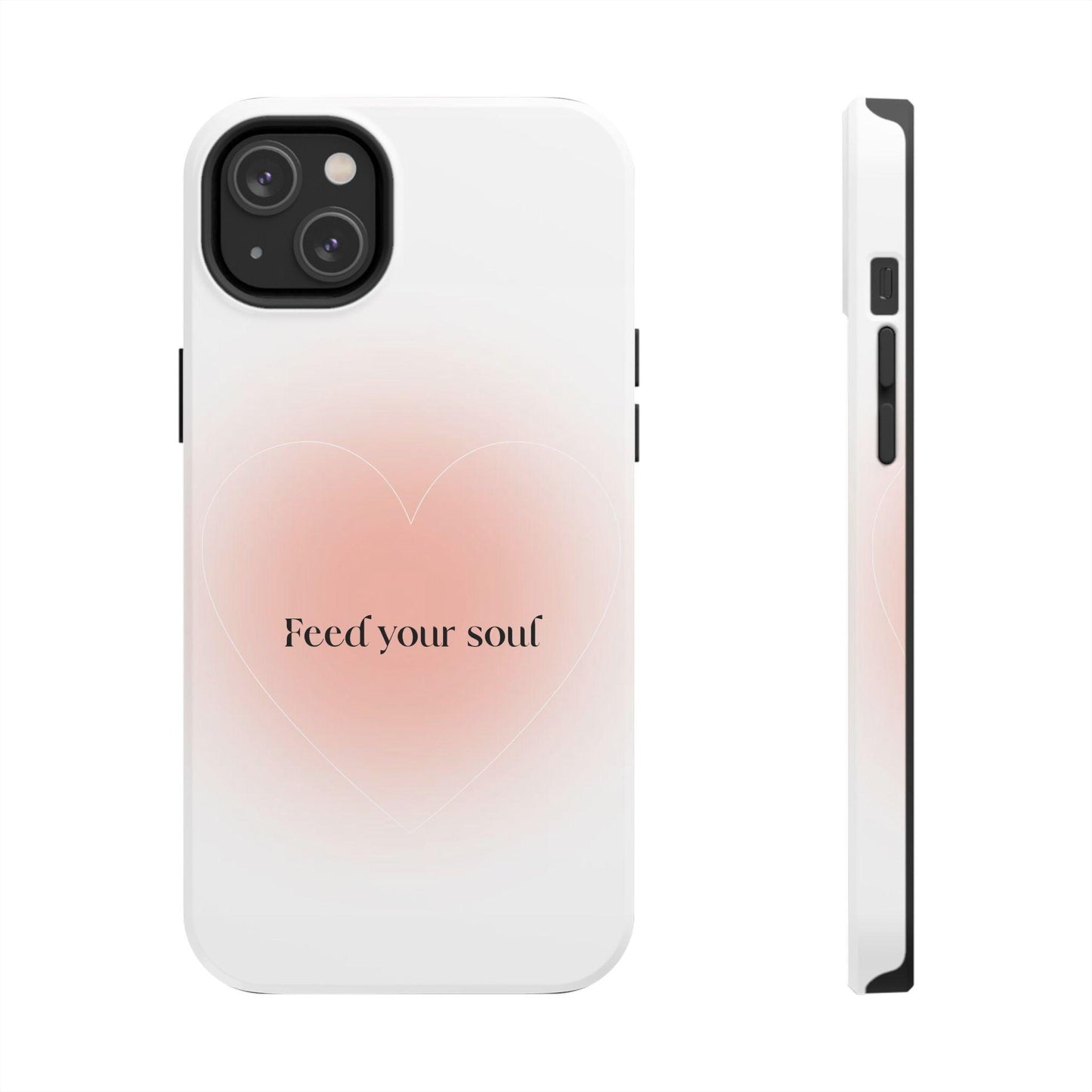 Feed your soul Tough iPhone Cases - Pink Peach Aura Light and White Heart Design - SmartHomeGoodies