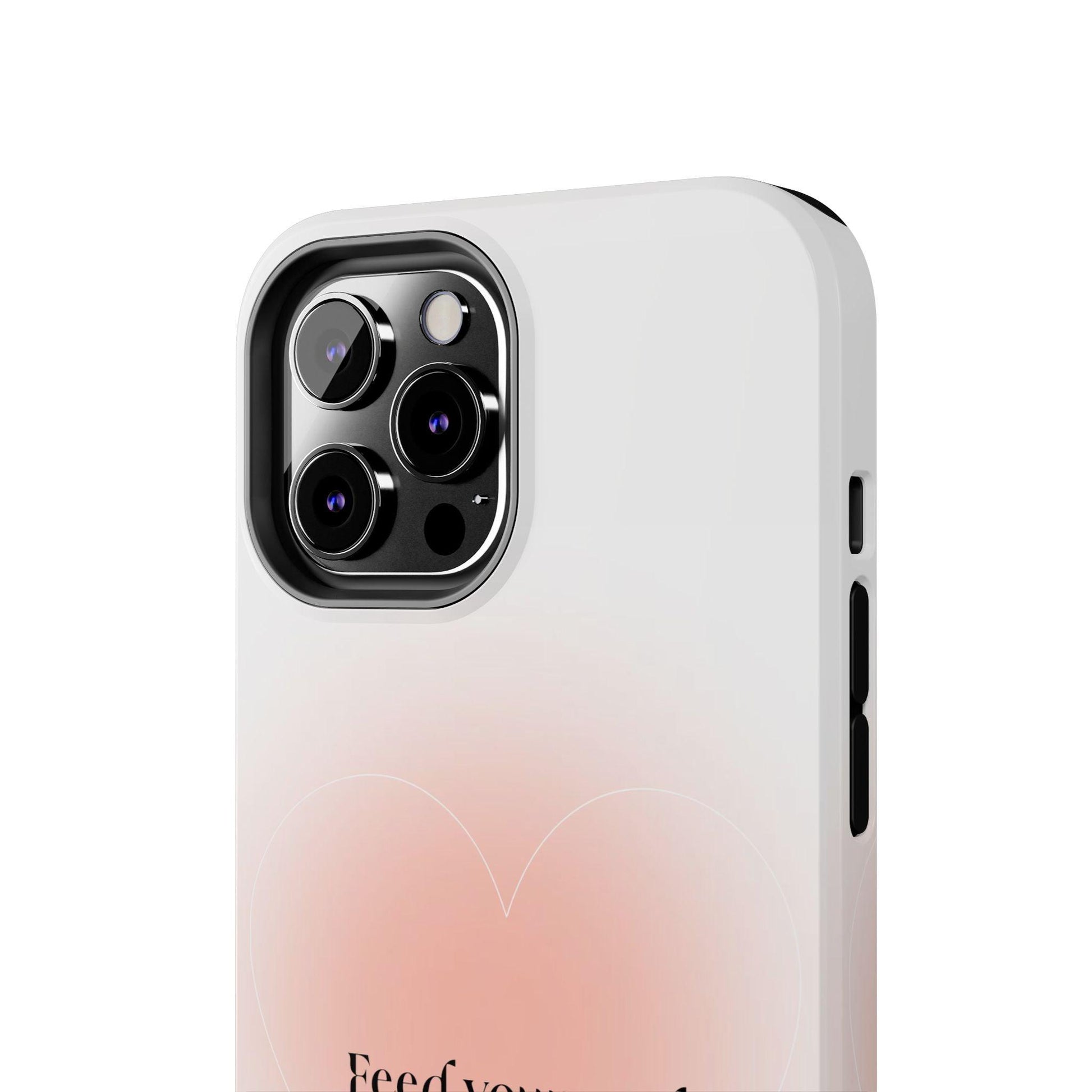 Feed your soul Tough iPhone Cases - Pink Peach Aura Light and White Heart Design - SmartHomeGoodies