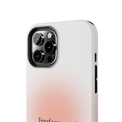 Feed your soul Tough iPhone Cases - Pink Peach Aura Light and White Heart Design - SmartHomeGoodies