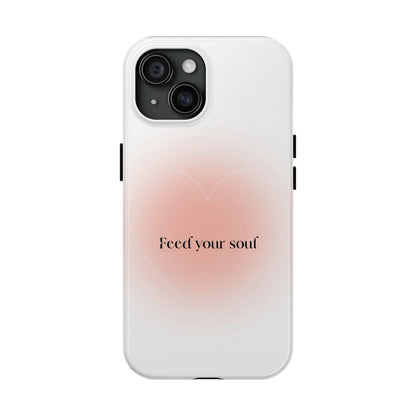 Feed your soul Tough iPhone Cases - Pink Peach Aura Light and White Heart Design - SmartHomeGoodies