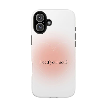 Feed your soul Tough iPhone Cases - Pink Peach Aura Light and White Heart Design - SmartHomeGoodies