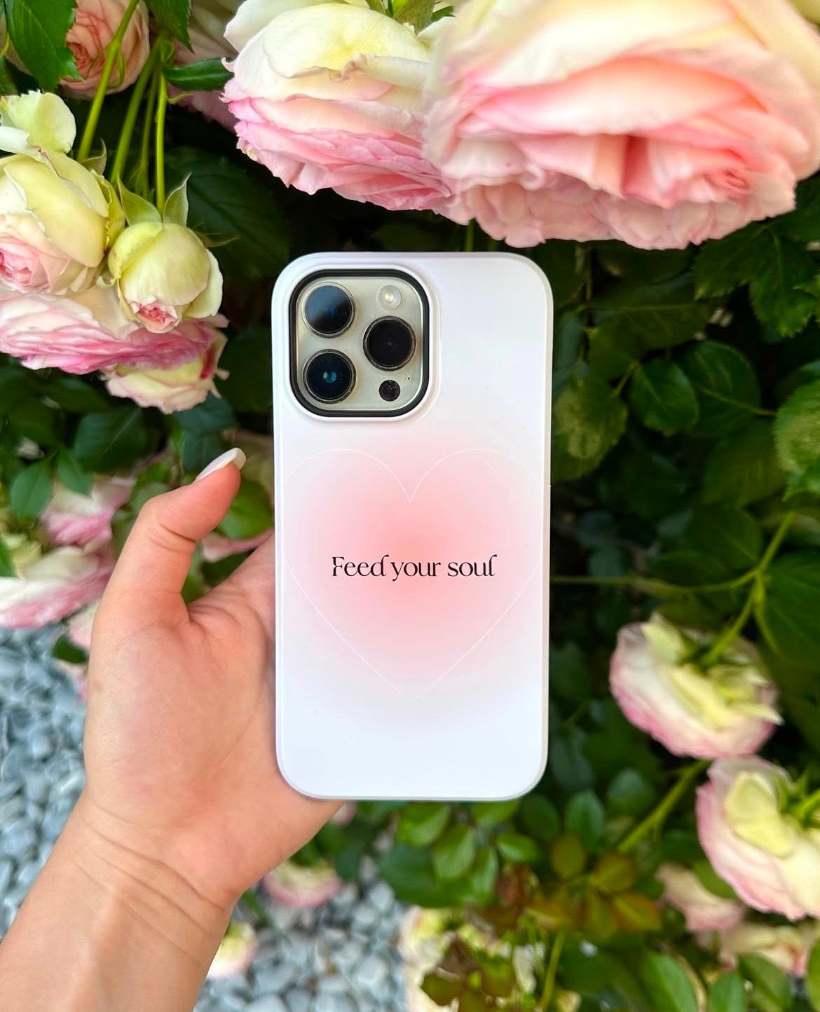 Feed your soul Tough iPhone Cases - Pink Peach Aura Light and White Heart Design - SmartHomeGoodies