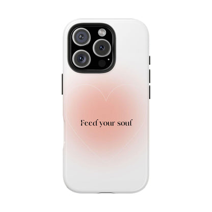 Feed your soul Tough iPhone Cases - Pink Peach Aura Light and White Heart Design - SmartHomeGoodies