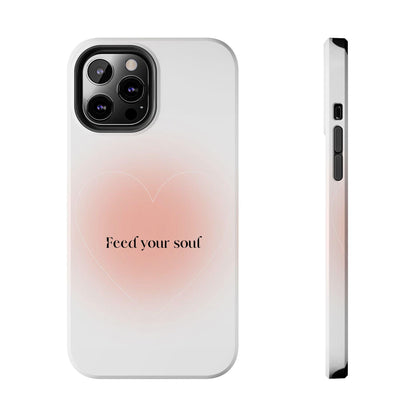 Feed your soul Tough iPhone Cases - Pink Peach Aura Light and White Heart Design - SmartHomeGoodies