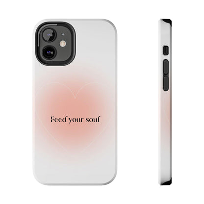 Feed your soul Tough iPhone Cases - Pink Peach Aura Light and White Heart Design - SmartHomeGoodies