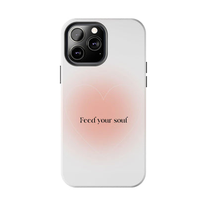 Feed your soul Tough iPhone Cases - Pink Peach Aura Light and White Heart Design - SmartHomeGoodies