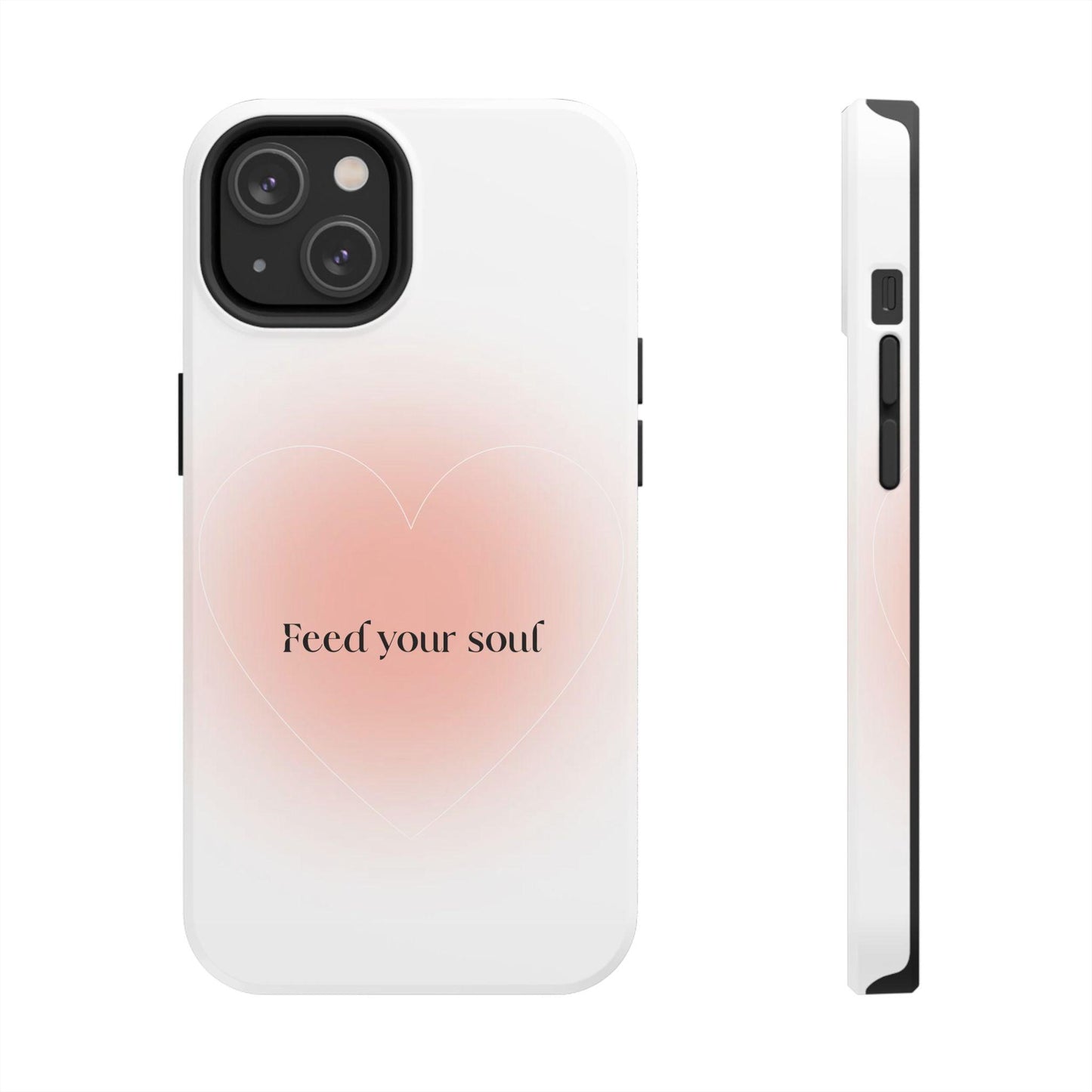 Feed your soul Tough iPhone Cases - Pink Peach Aura Light and White Heart Design - SmartHomeGoodies
