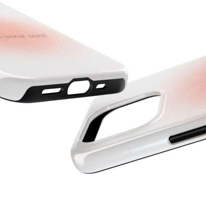 Feed your soul Tough iPhone Cases - Pink Peach Aura Light and White Heart Design - SmartHomeGoodies