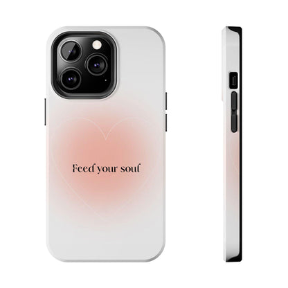 Feed your soul Tough iPhone Cases - Pink Peach Aura Light and White Heart Design - SmartHomeGoodies