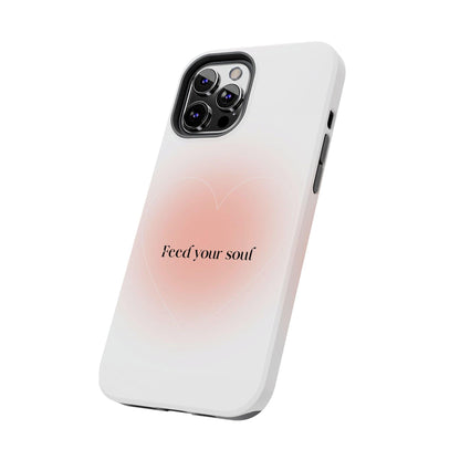 Feed your soul Tough iPhone Cases - Pink Peach Aura Light and White Heart Design - SmartHomeGoodies