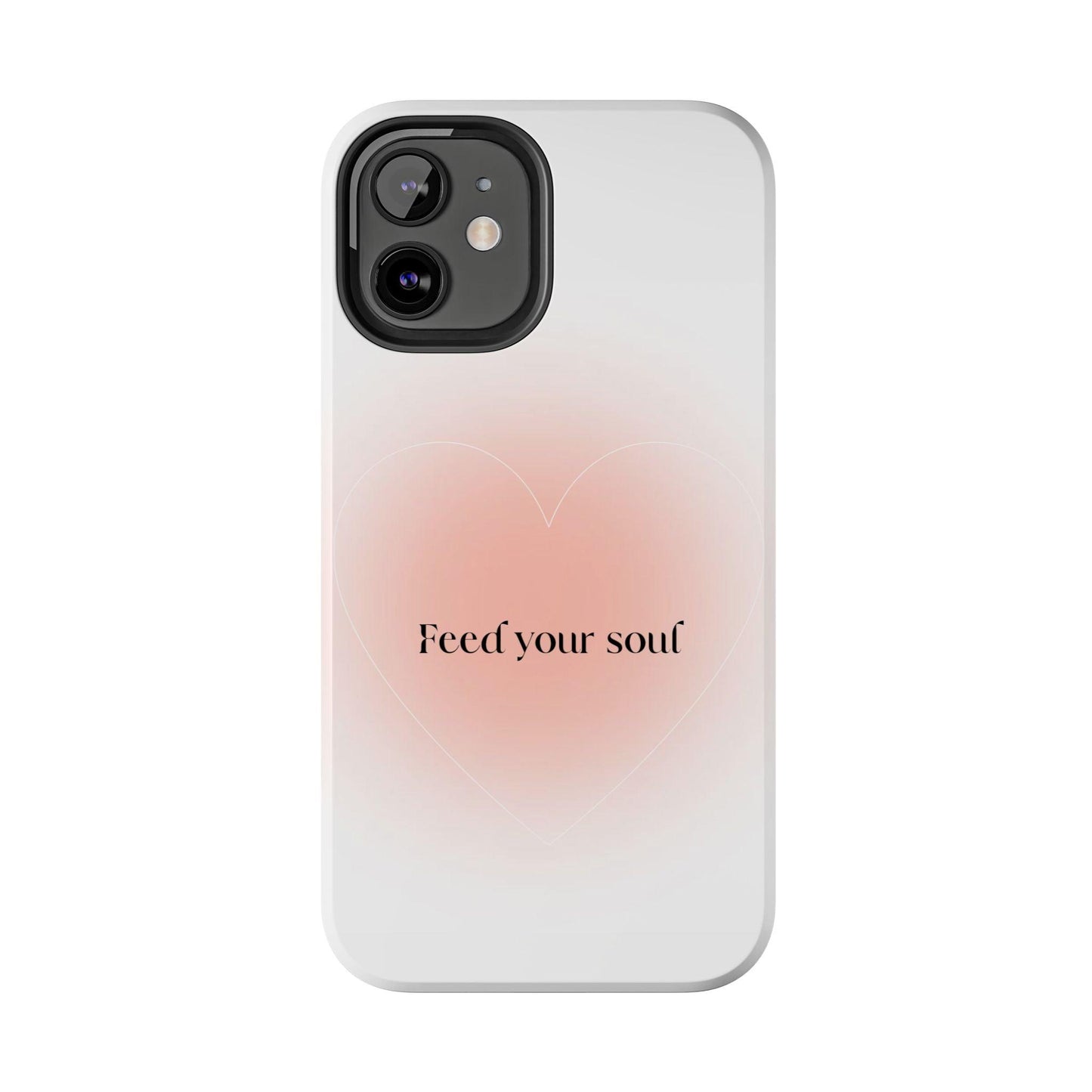 Feed your soul Tough iPhone Cases - Pink Peach Aura Light and White Heart Design - SmartHomeGoodies