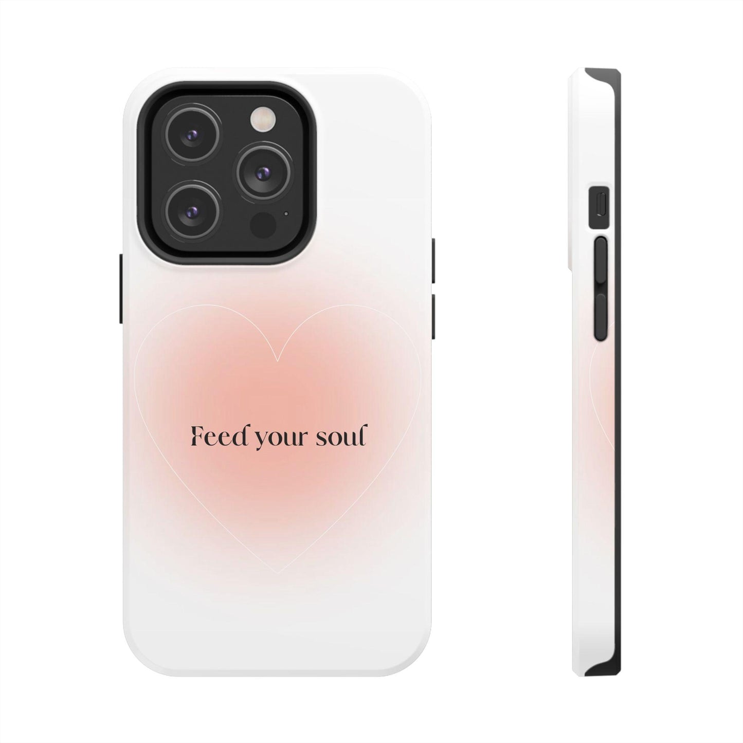 Feed your soul Tough iPhone Cases - Pink Peach Aura Light and White Heart Design - SmartHomeGoodies
