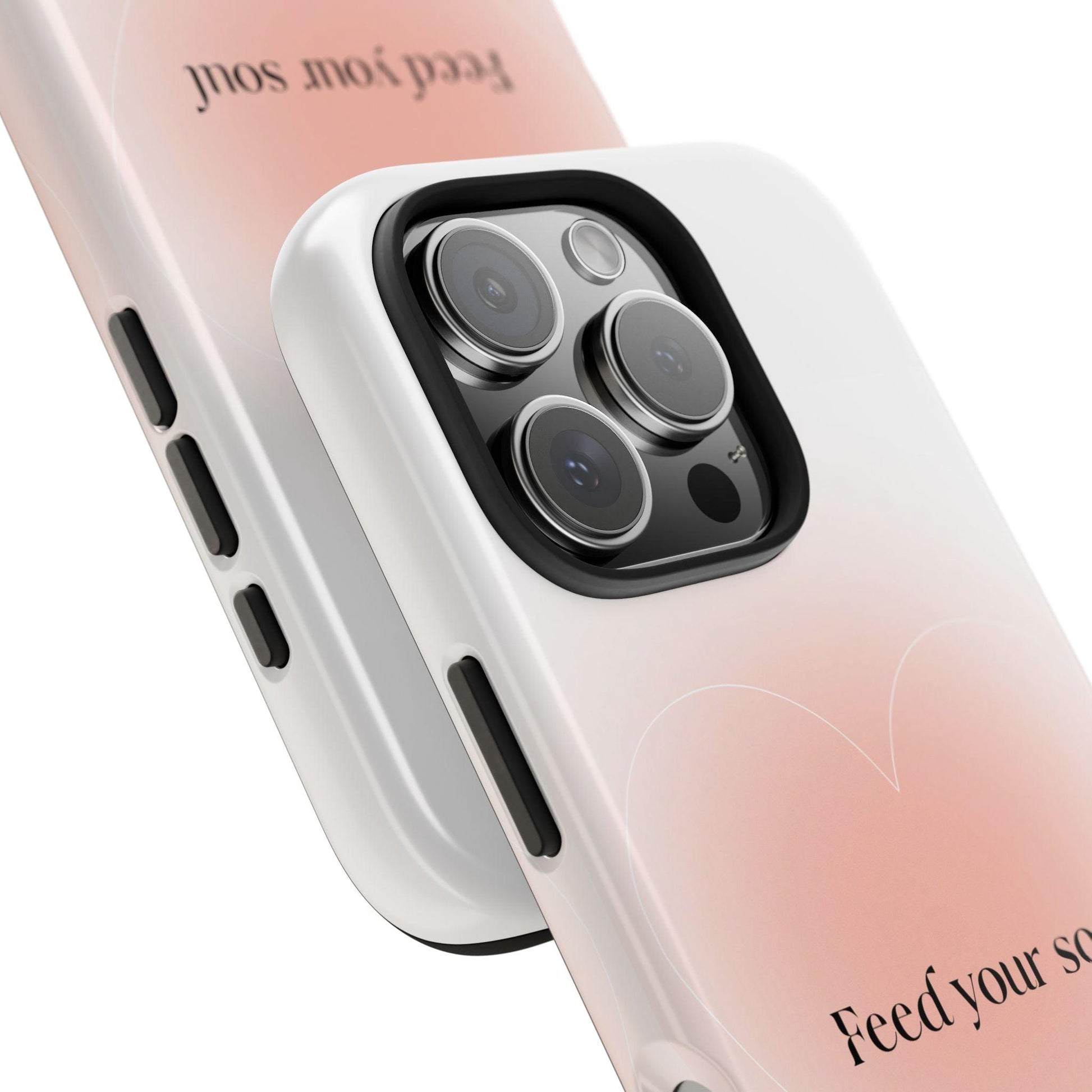 Feed your soul Tough iPhone Cases - Pink Peach Aura Light and White Heart Design - SmartHomeGoodies