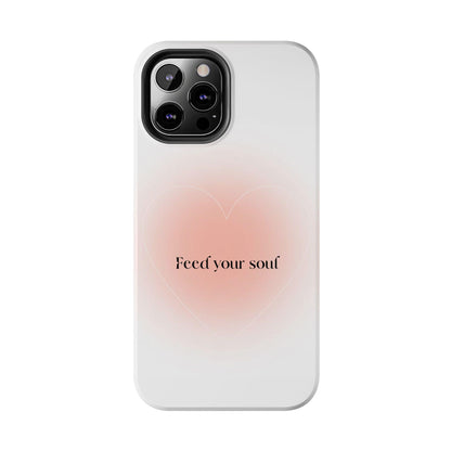 Feed your soul Tough iPhone Cases - Pink Peach Aura Light and White Heart Design - SmartHomeGoodies