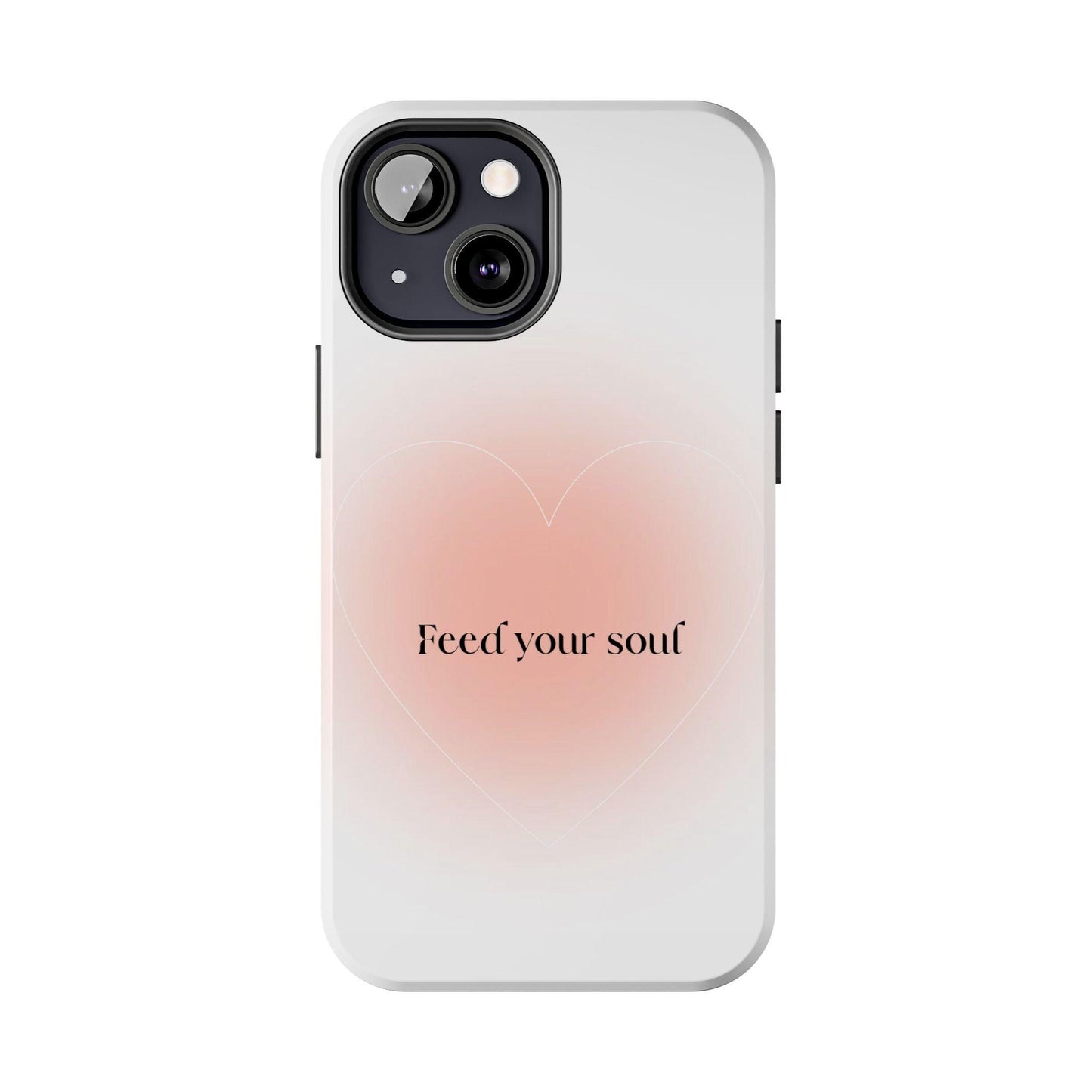 Feed your soul Tough iPhone Cases - Pink Peach Aura Light and White Heart Design - SmartHomeGoodies