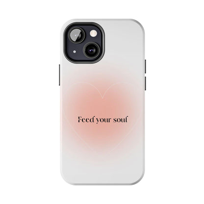 Feed your soul Tough iPhone Cases - Pink Peach Aura Light and White Heart Design - SmartHomeGoodies