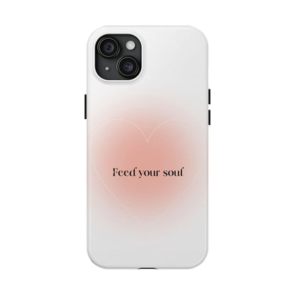 Feed your soul Tough iPhone Cases - Pink Peach Aura Light and White Heart Design - SmartHomeGoodies