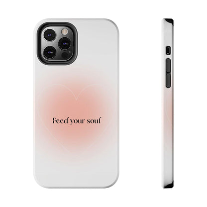 Feed your soul Tough iPhone Cases - Pink Peach Aura Light and White Heart Design - SmartHomeGoodies