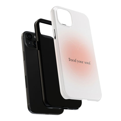 Feed your soul Tough iPhone Cases - Pink Peach Aura Light and White Heart Design - SmartHomeGoodies
