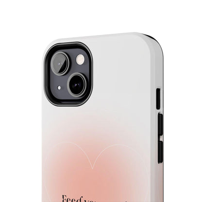Feed your soul Tough iPhone Cases - Pink Peach Aura Light and White Heart Design - SmartHomeGoodies