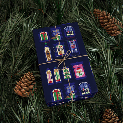 Nutcracker & Festive Windows Midnight Christmas Wrapping Paper - SmartHomeGoodies