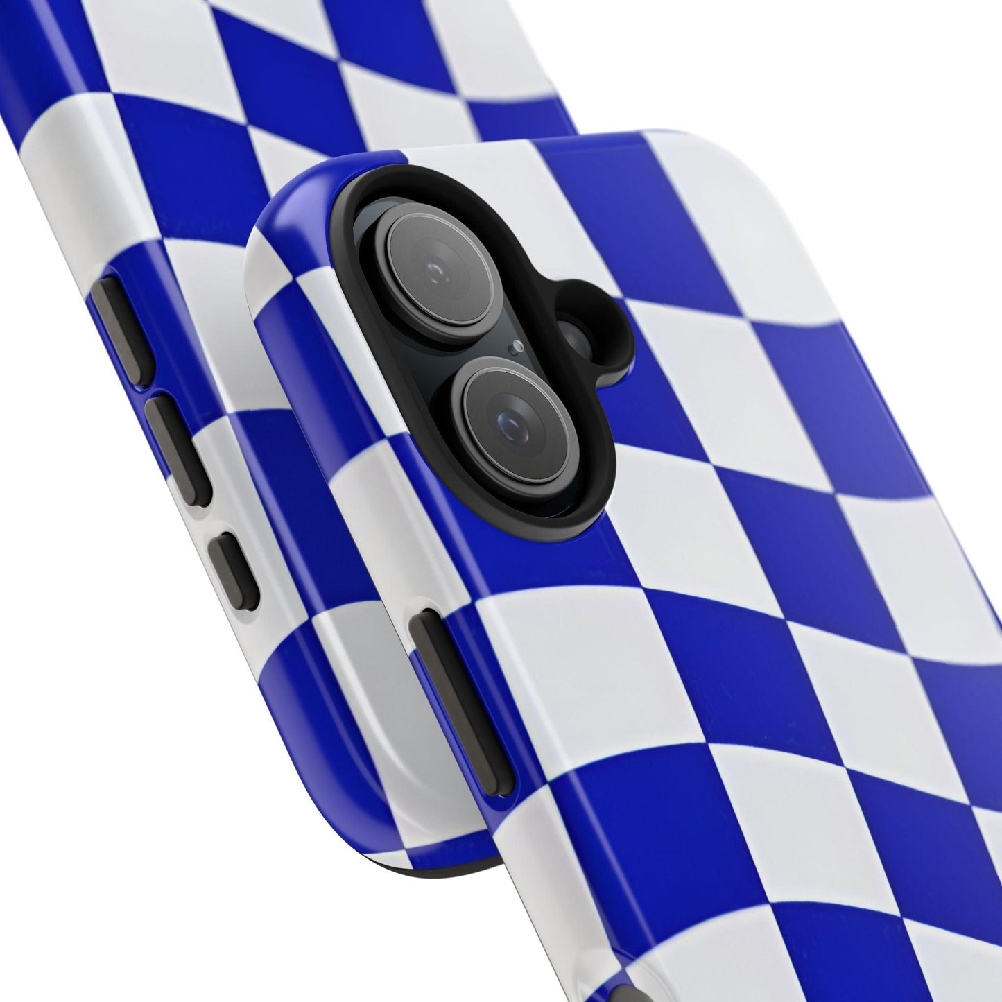 Phone Cases - Blue and White Wavy Check Design with Freedom in Orange - SmartHomeGoodies