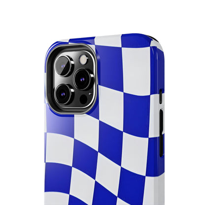 Phone Cases - Blue and White Wavy Check Design with Freedom in Orange - SmartHomeGoodies