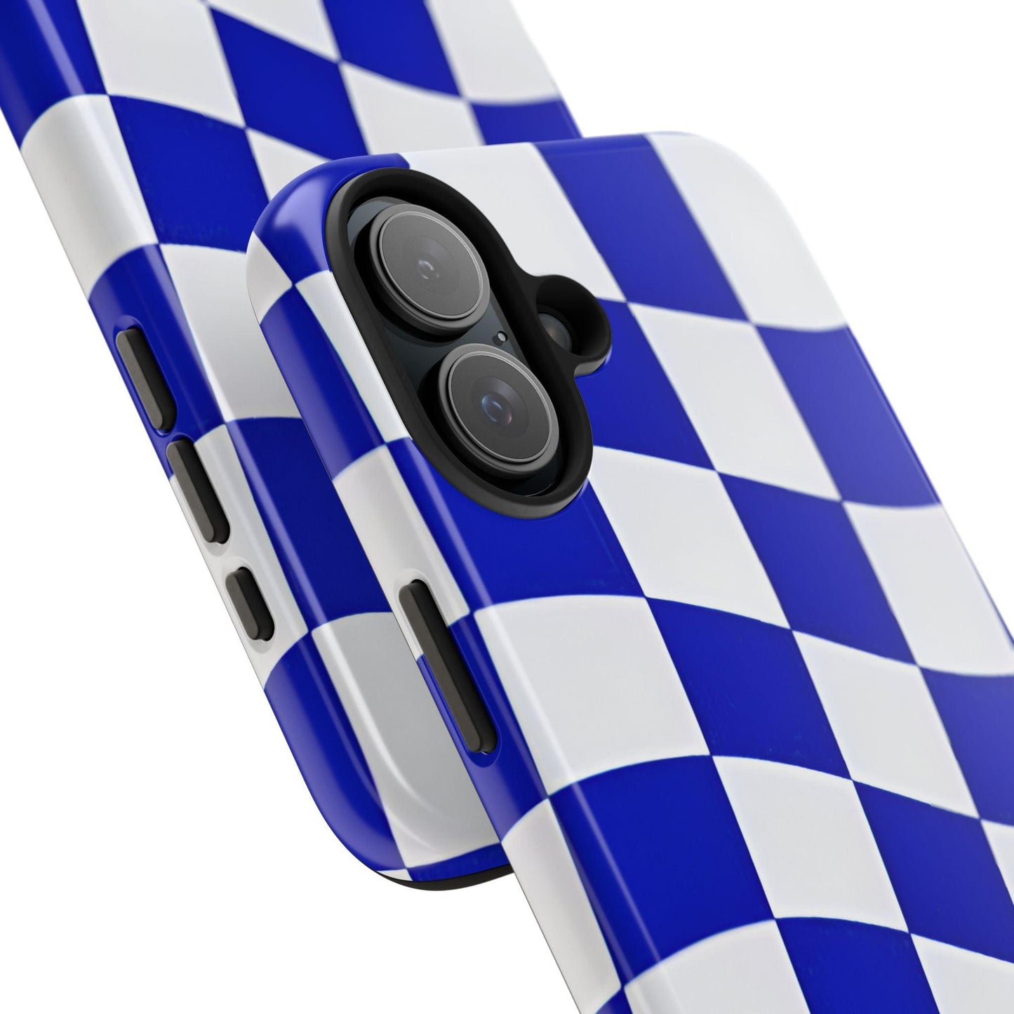 Phone Cases - Blue and White Wavy Check Design with Freedom in Orange - SmartHomeGoodies