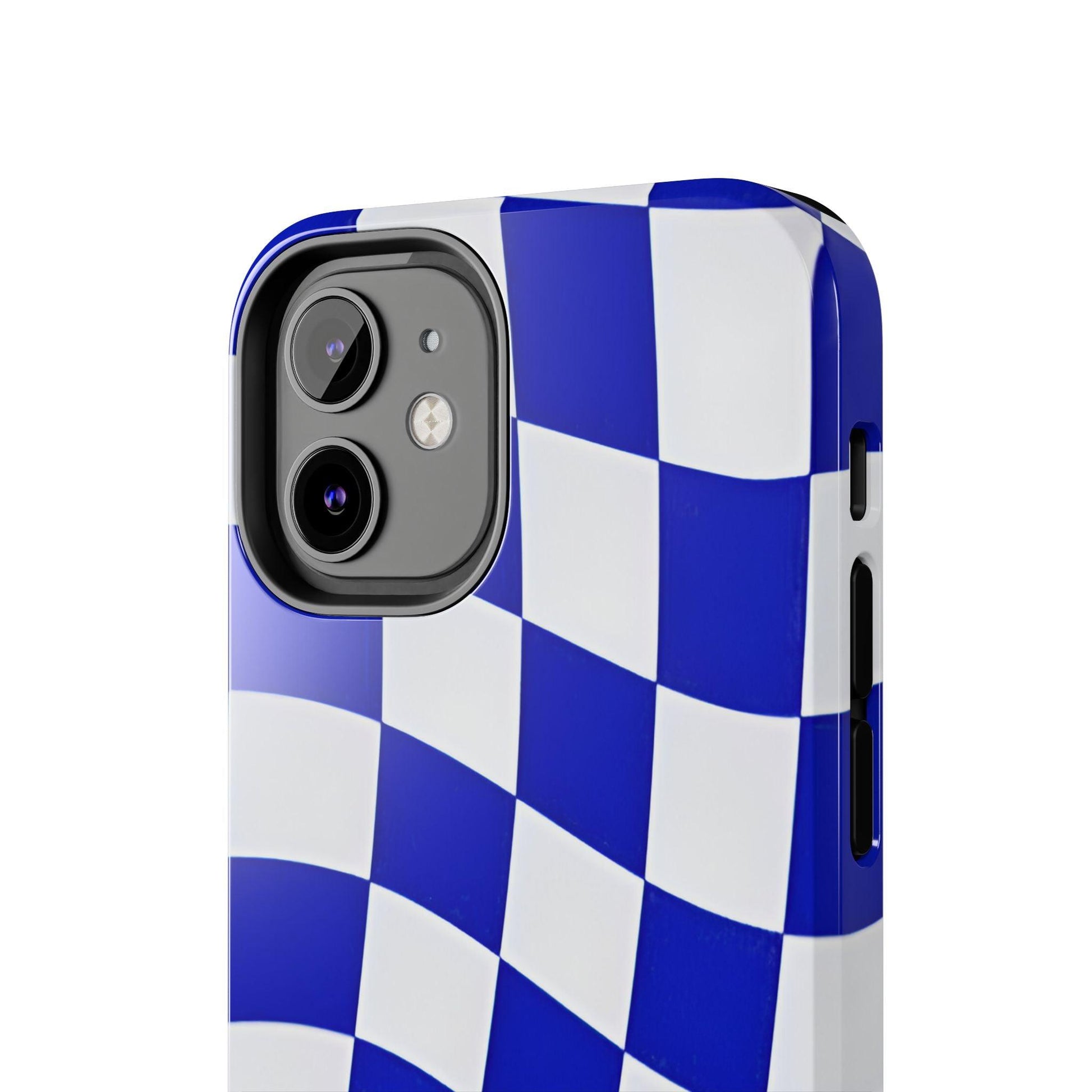 Phone Cases - Blue and White Wavy Check Design with Freedom in Orange - SmartHomeGoodies