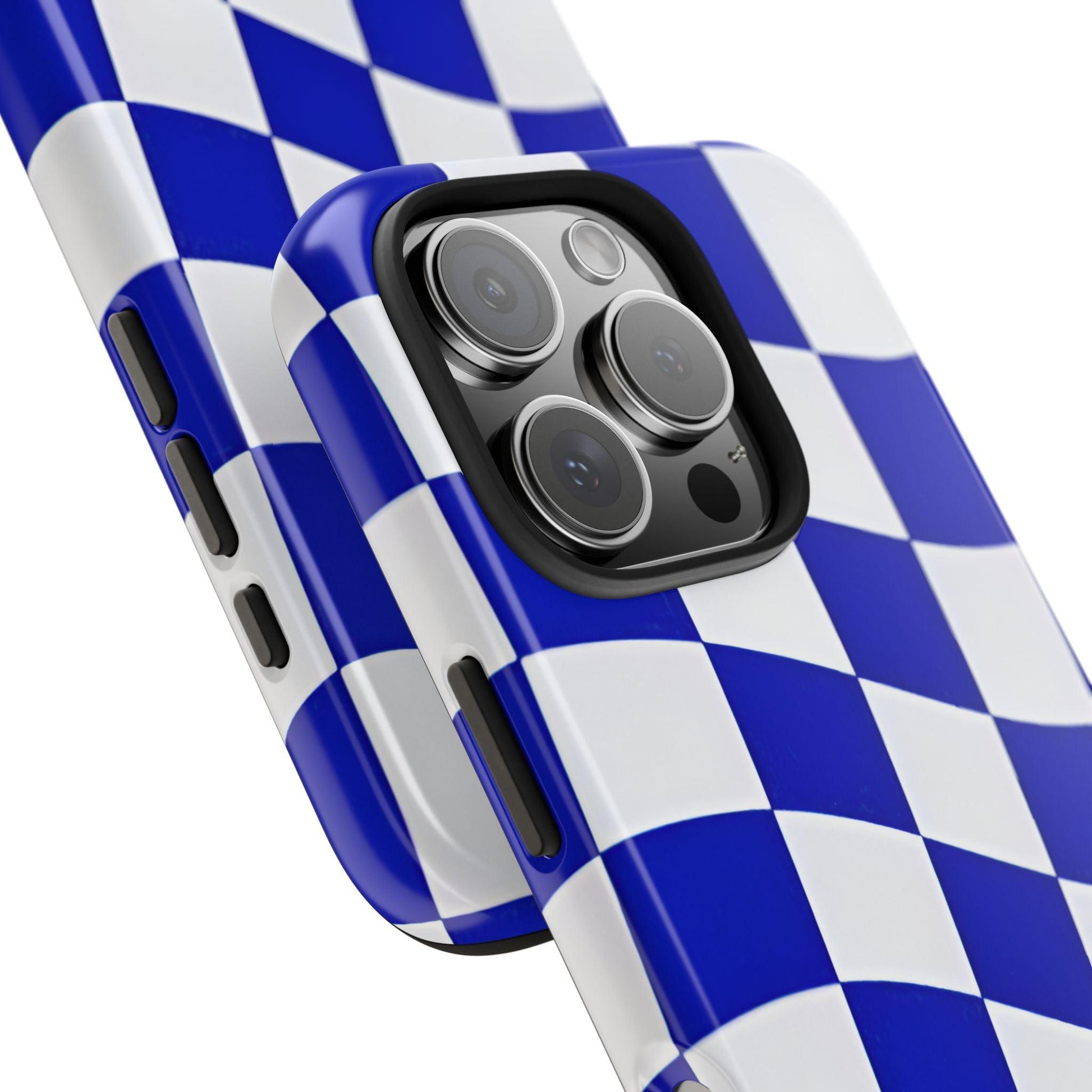 Phone Cases - Blue and White Wavy Check Design with Freedom in Orange - SmartHomeGoodies