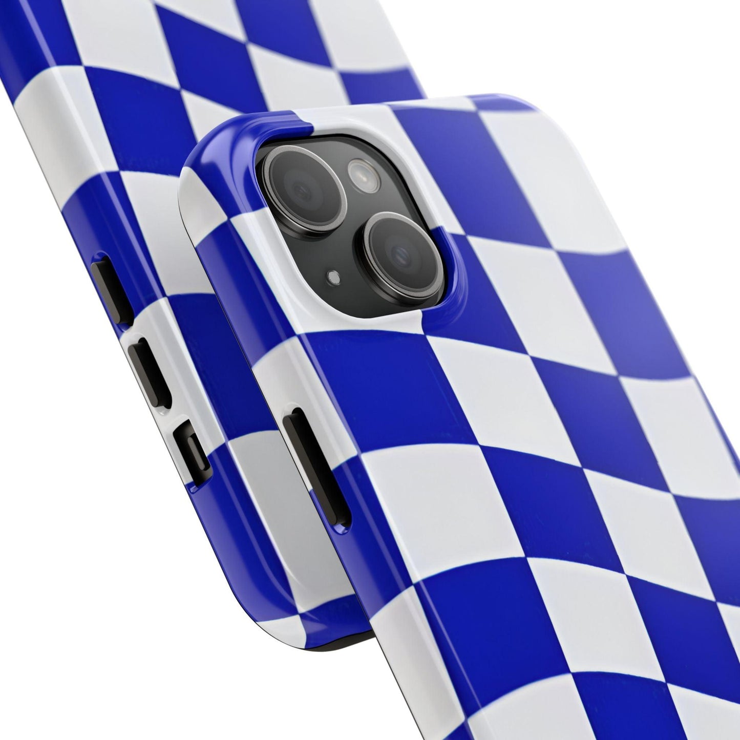 Phone Cases - Blue and White Wavy Check Design with Freedom in Orange - SmartHomeGoodies