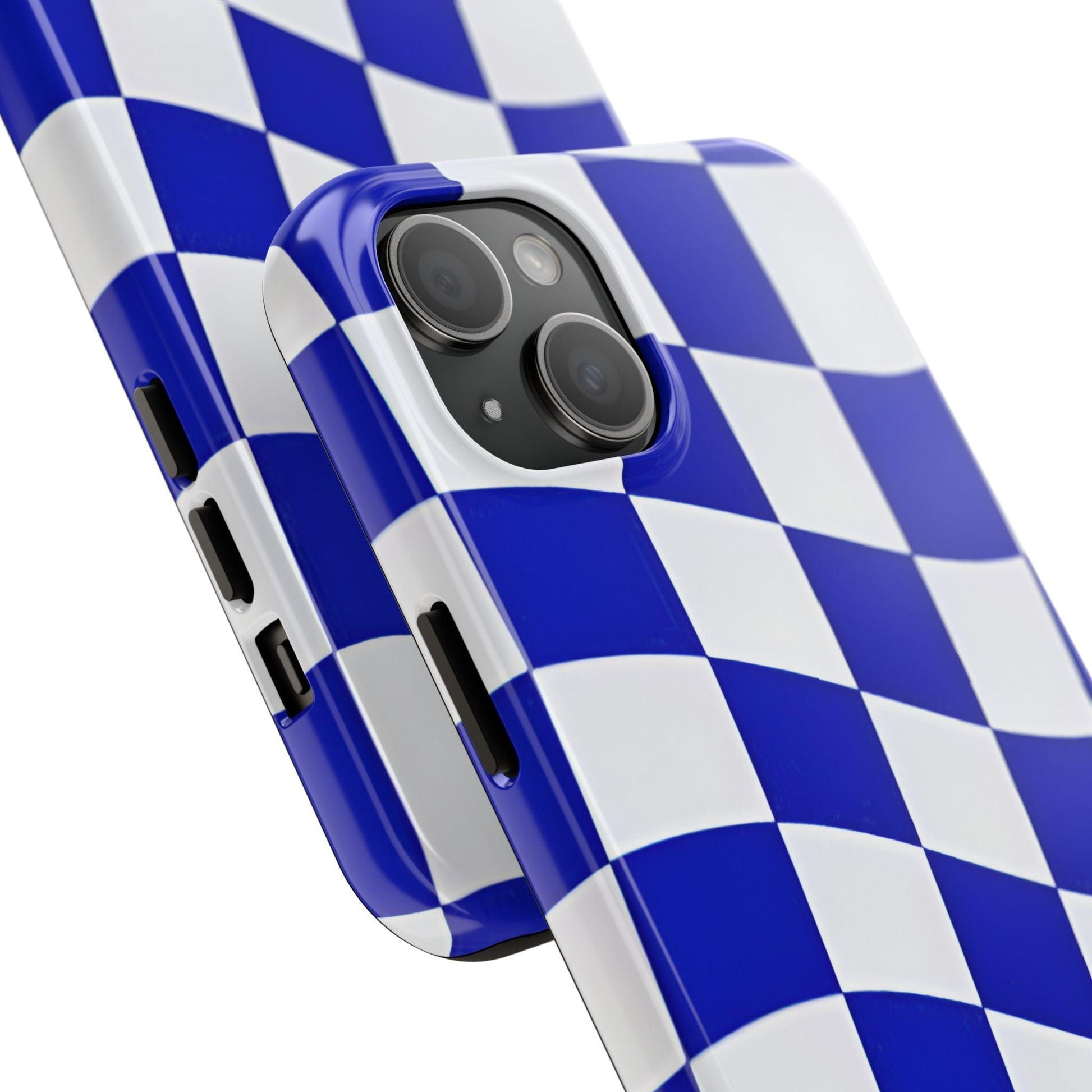 Phone Cases - Blue and White Wavy Check Design with Freedom in Orange - SmartHomeGoodies