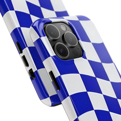 Phone Cases - Blue and White Wavy Check Design with Freedom in Orange - SmartHomeGoodies