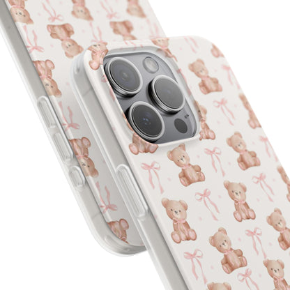 Teddy Bear and Bows Cute Phone Cover - Flexi iPhone Cases - SmartHomeGoodies