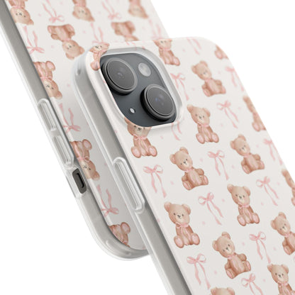 Teddy Bear and Bows Cute Phone Cover - Flexi iPhone Cases - SmartHomeGoodies