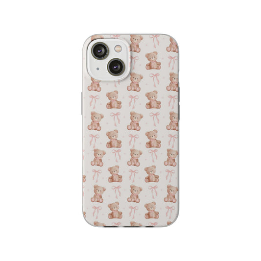 Teddy Bear and Bows Cute Phone Cover - Flexi iPhone Cases - SmartHomeGoodies