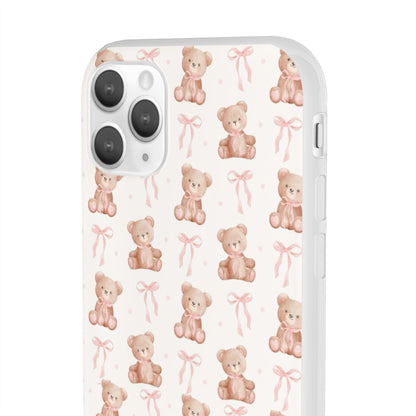 Teddy Bear and Bows Cute Phone Cover - Flexi iPhone Cases - SmartHomeGoodies