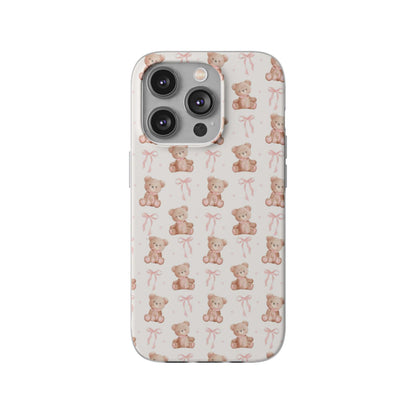 Teddy Bear and Bows Cute Phone Cover - Flexi iPhone Cases - SmartHomeGoodies