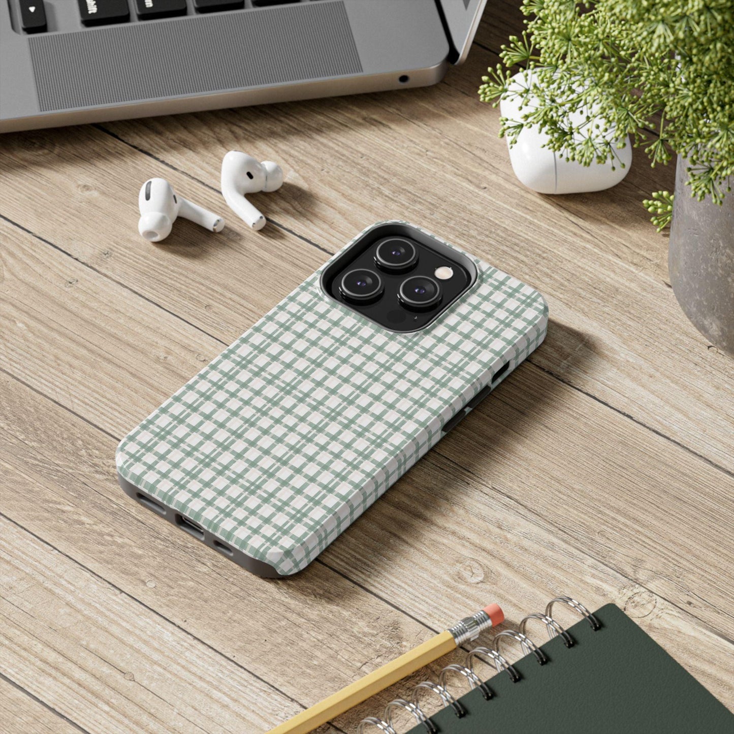 Vintage Sage Gingham Tough iPhone Cases - SmartHomeGoodies