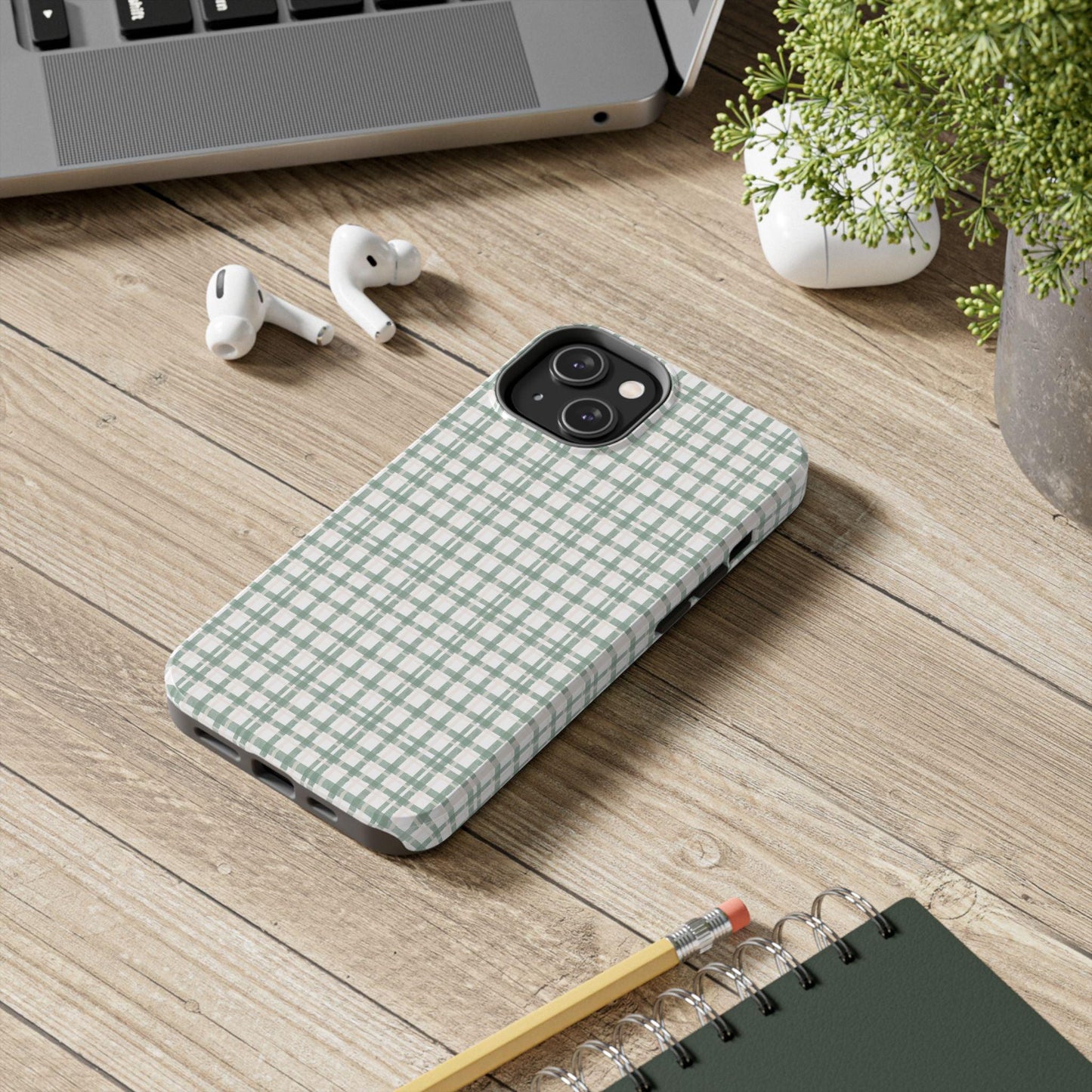 Vintage Sage Gingham Tough iPhone Cases - SmartHomeGoodies