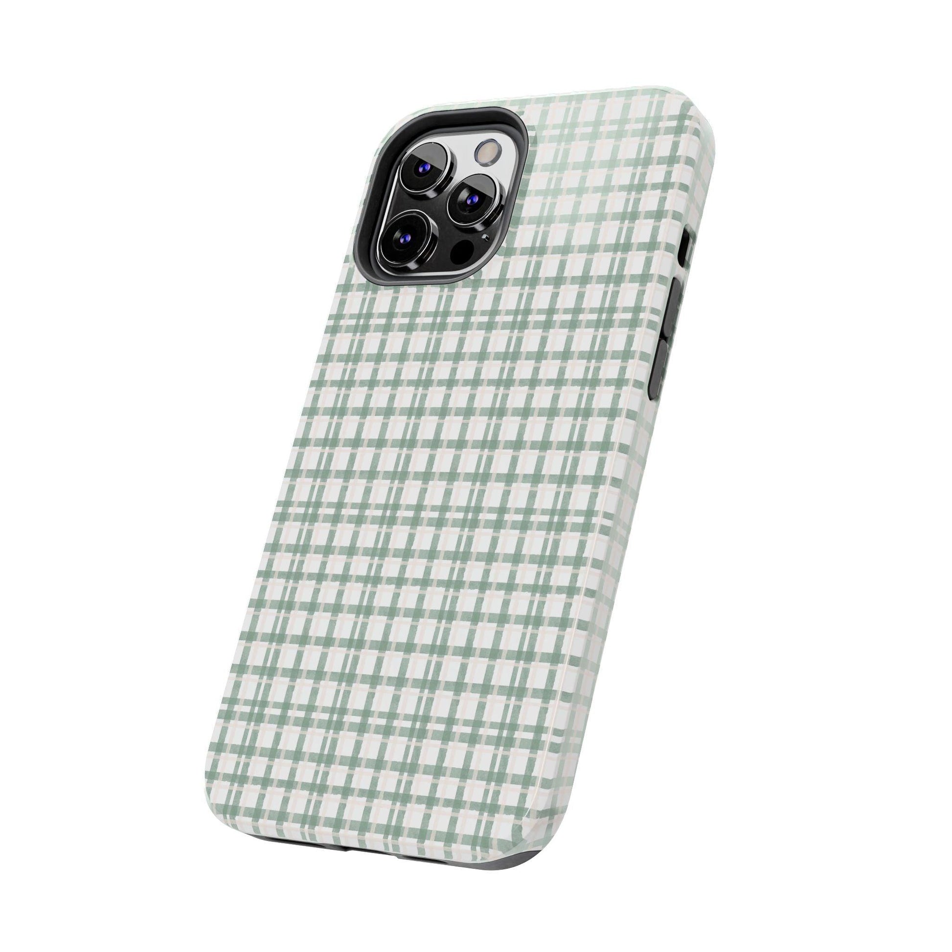 Vintage Sage Gingham Tough iPhone Cases - SmartHomeGoodies