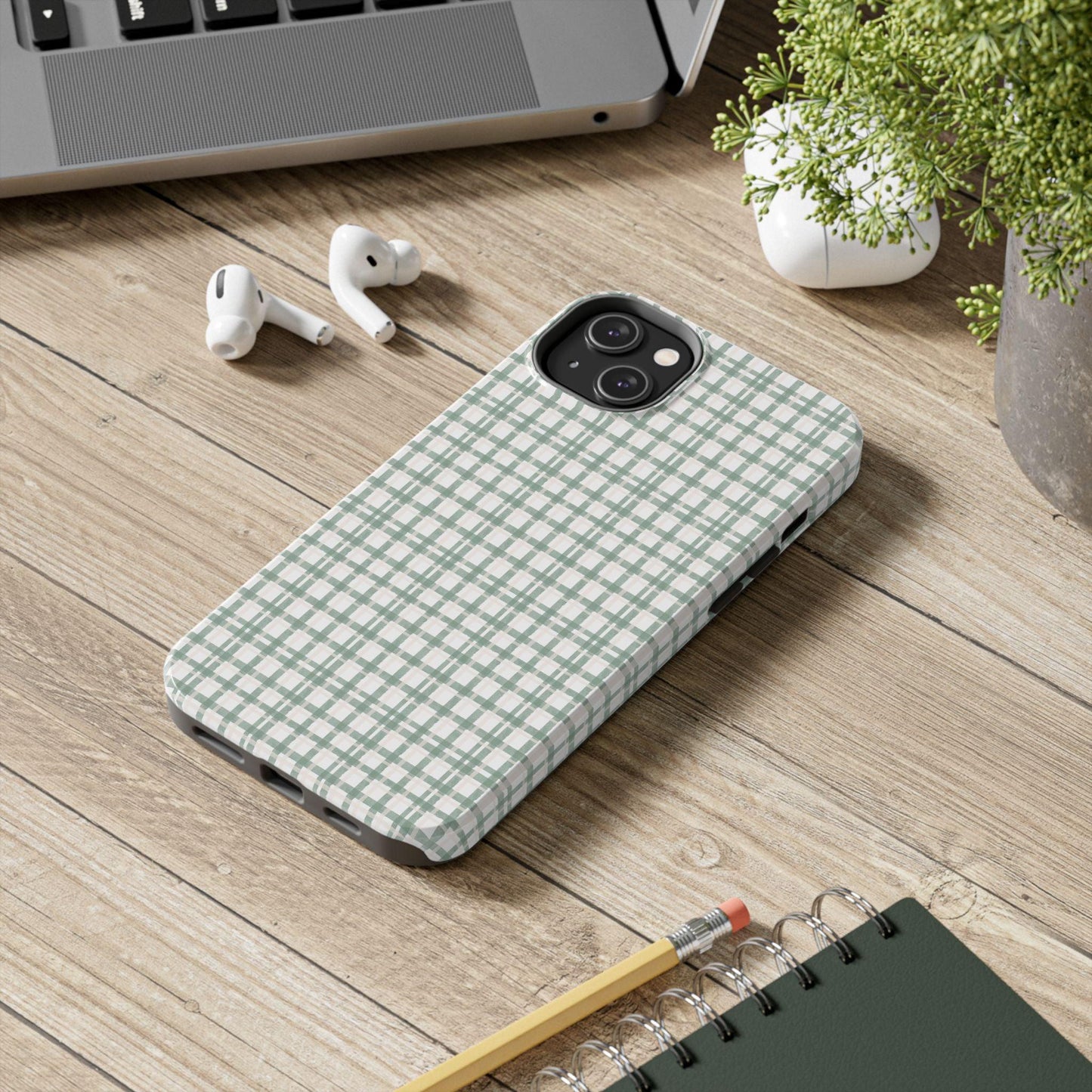Vintage Sage Gingham Tough iPhone Cases - SmartHomeGoodies